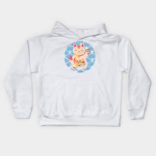 Cat eating spaghetti Kids Hoodie